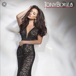 TonyBowls Deep V Neck Lace Gown